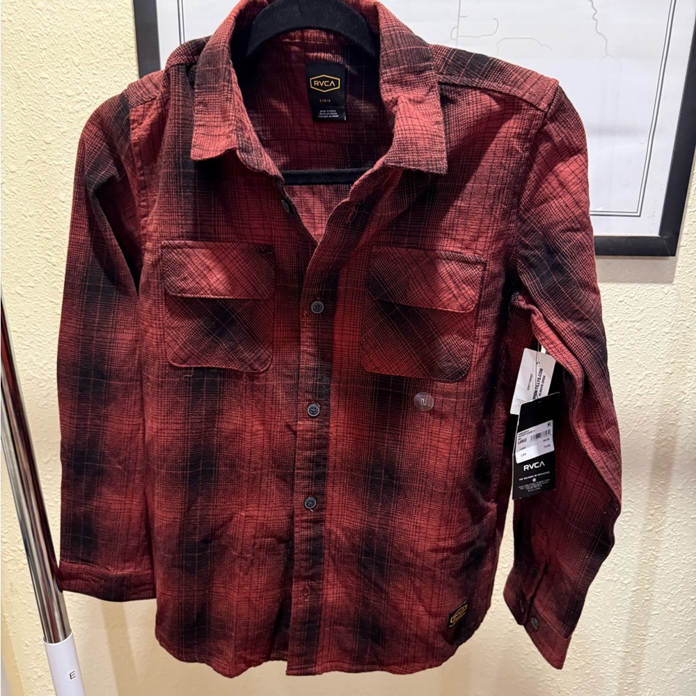 RVCA Youth Large Black and Red Checkered Shirt